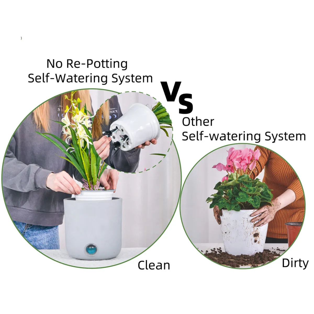 EP DESIGN LAB Self-Watering Tall Cylinder Pot System for Indoor Plants (Set of 3)