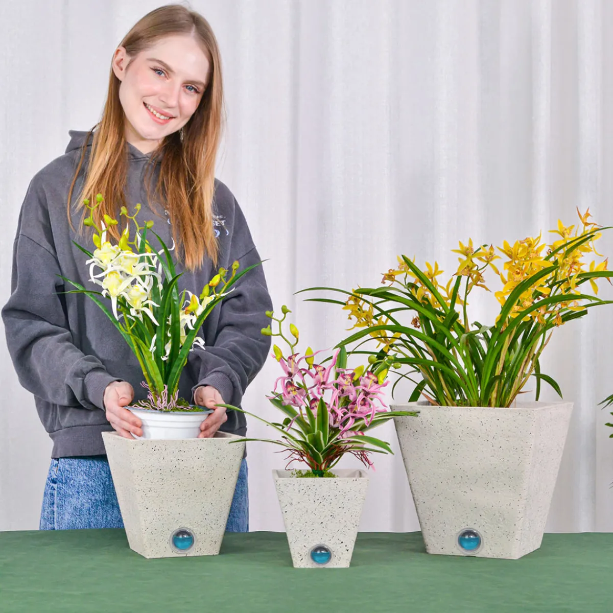 EP DESIGN LAB Self-Watering Tall Square Pot System for Indoor Plants (Set of 3)