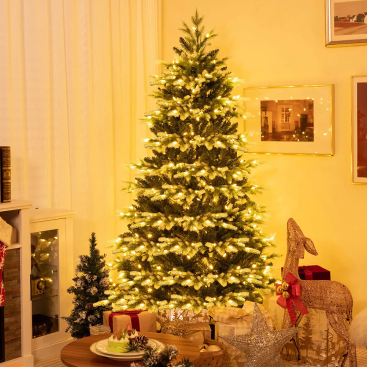 Village Lighting Company Snowy Tipped Pre-Lit Hinged Christmas Tree with Remote Control