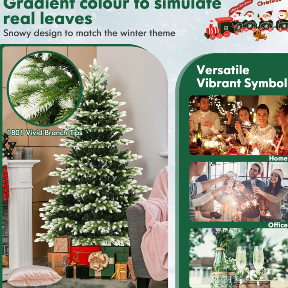 Village Lighting Company Snowy Tipped Pre-Lit Hinged Christmas Tree with Remote Control