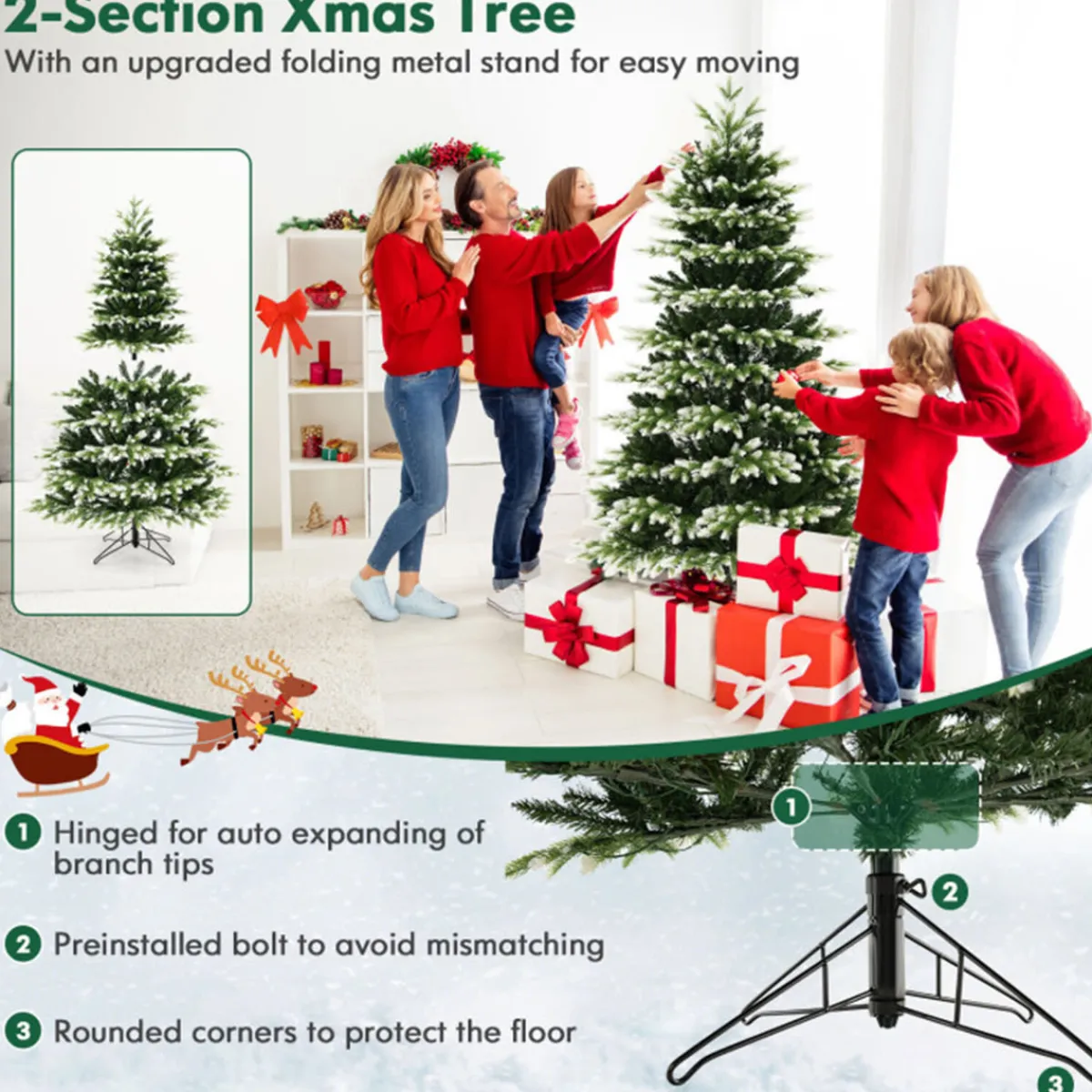 Village Lighting Company Snowy Tipped Pre-Lit Hinged Christmas Tree with Remote Control