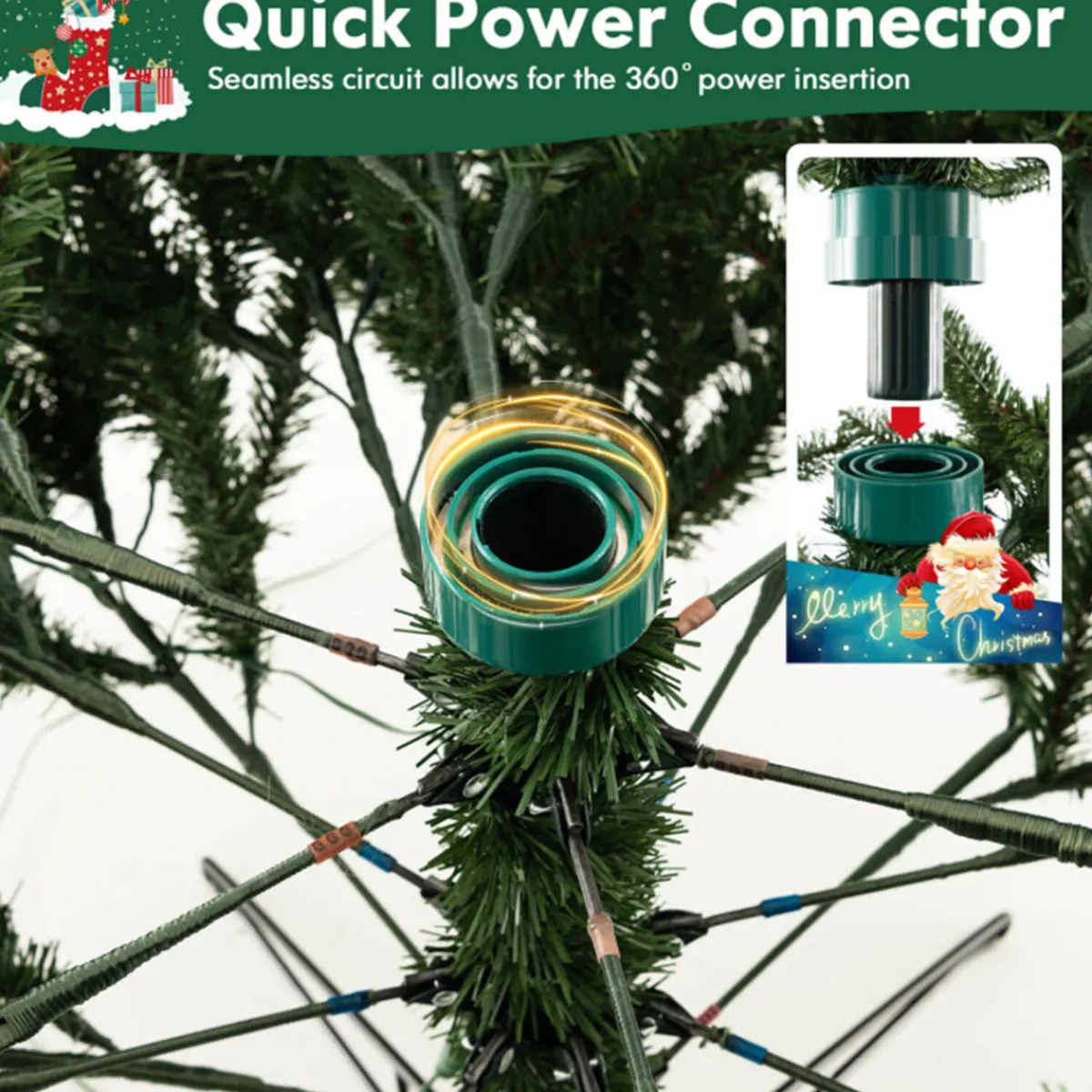 Village Lighting Company Snowy Tipped Pre-Lit Hinged Christmas Tree with Remote Control