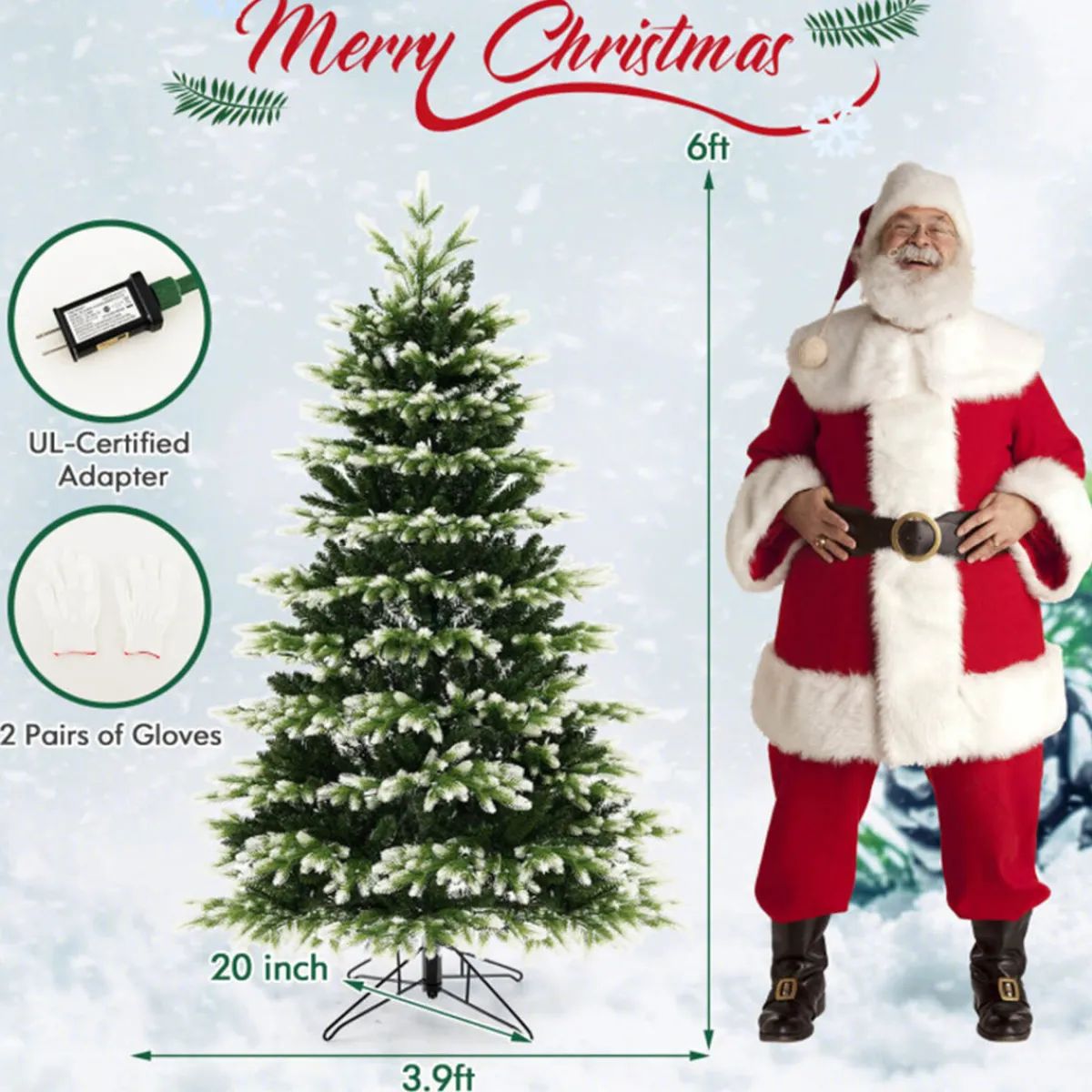 Village Lighting Company Snowy Tipped Pre-Lit Hinged Christmas Tree with Remote Control