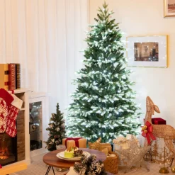Village Lighting Company Snowy Tipped Pre-Lit Hinged Christmas Tree with Remote Control