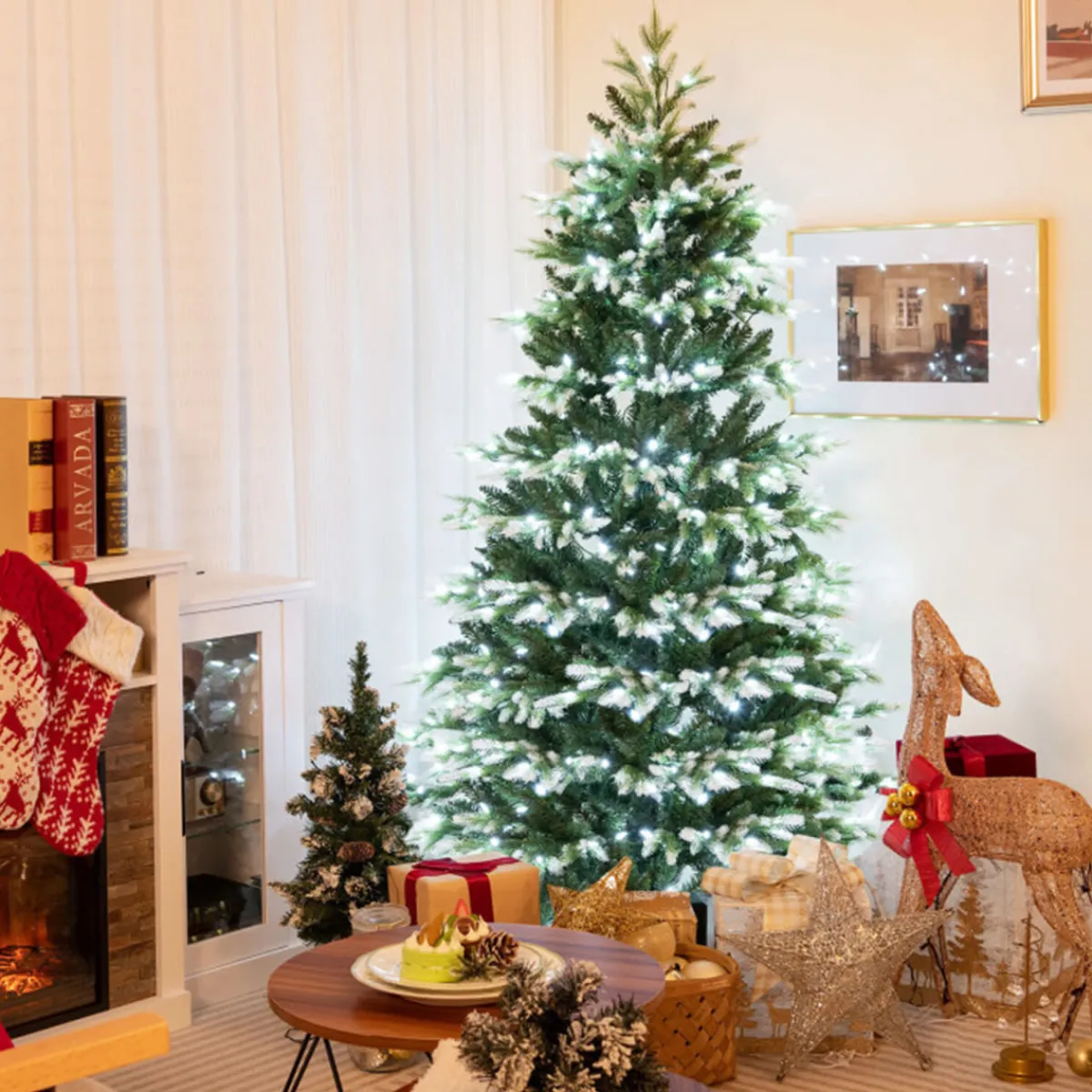 Village Lighting Company Snowy Tipped Pre-Lit Hinged Christmas Tree with Remote Control