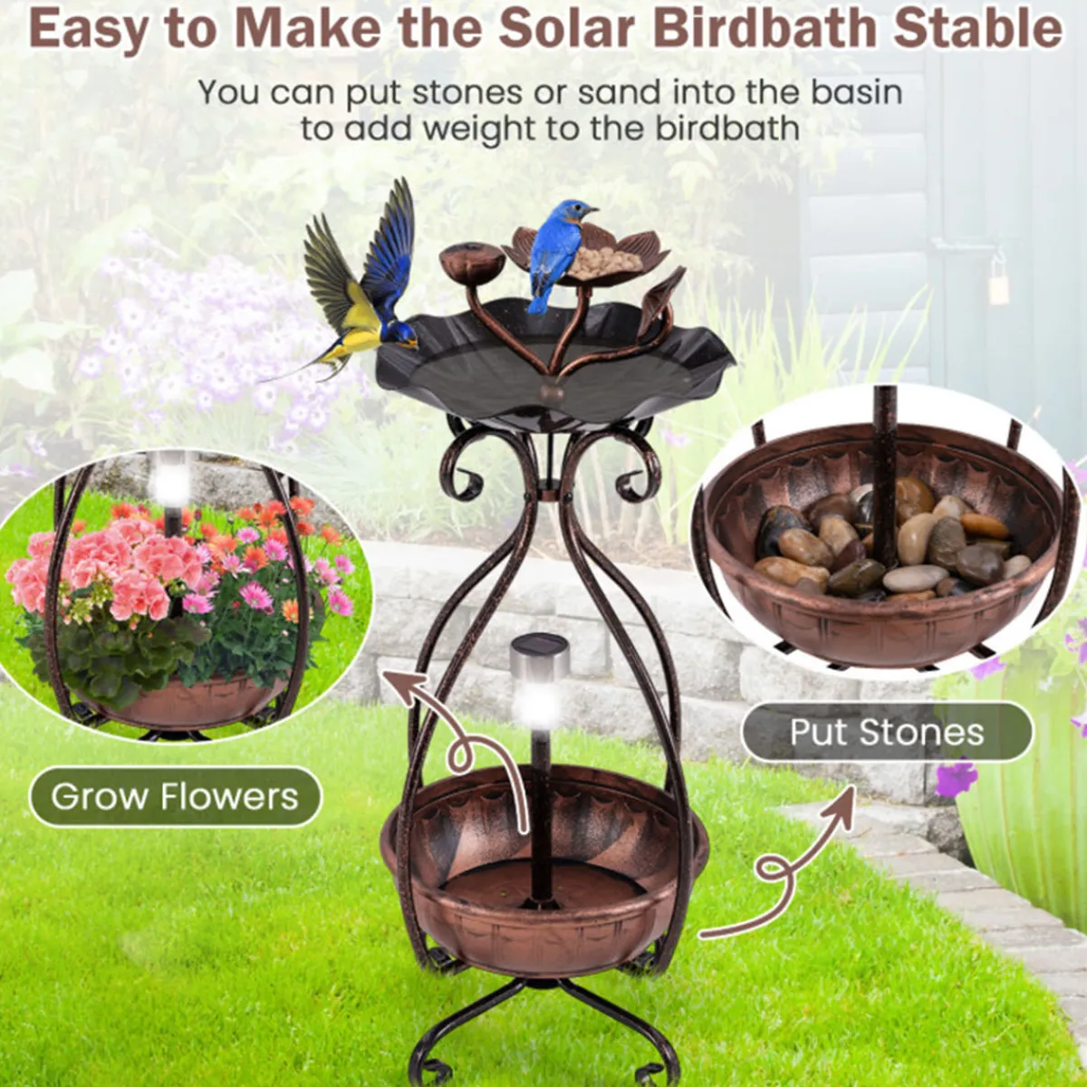 Sharper Image Solar Bird Bath Feeder and Planter