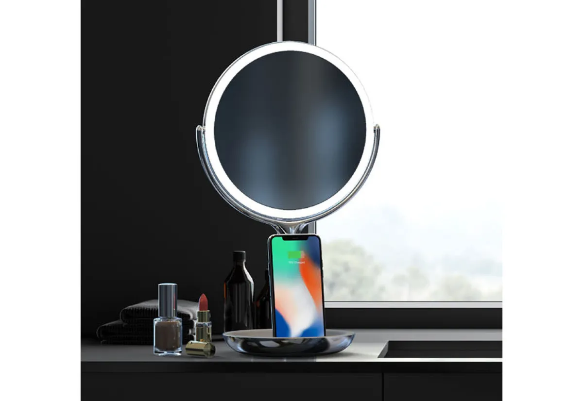 MerchSource Spa Studio LED Vanity Mirror with Wireless Charging by Sharper Image