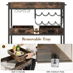Sharper Image 3-Tier Industrial Buffet Serving Cart with Wine Rack