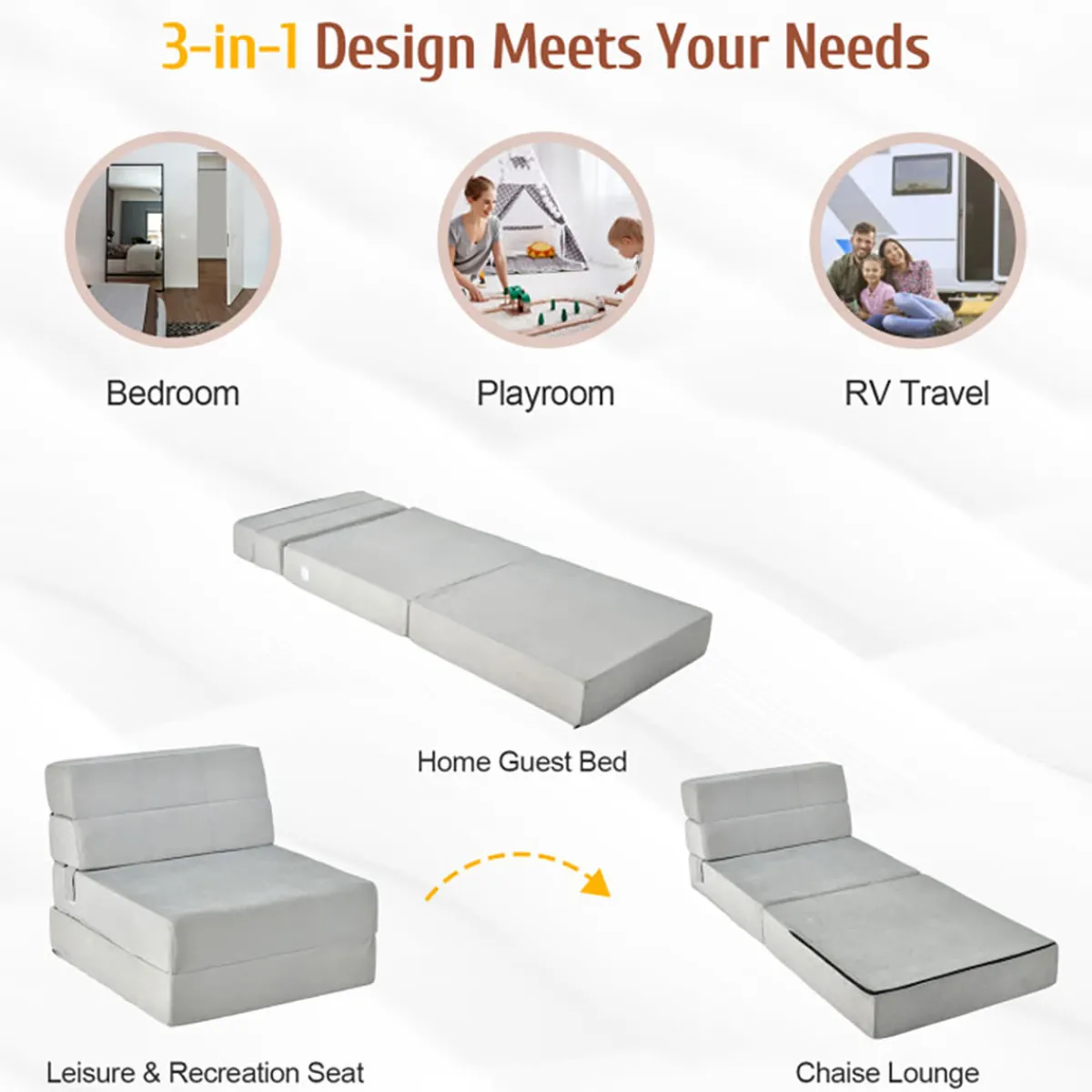 Sharper Image Tri-Fold Sleeper Sofa Bed