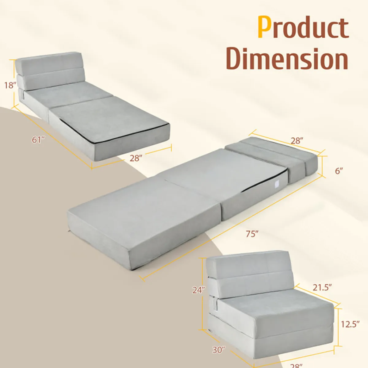 Sharper Image Tri-Fold Sleeper Sofa Bed