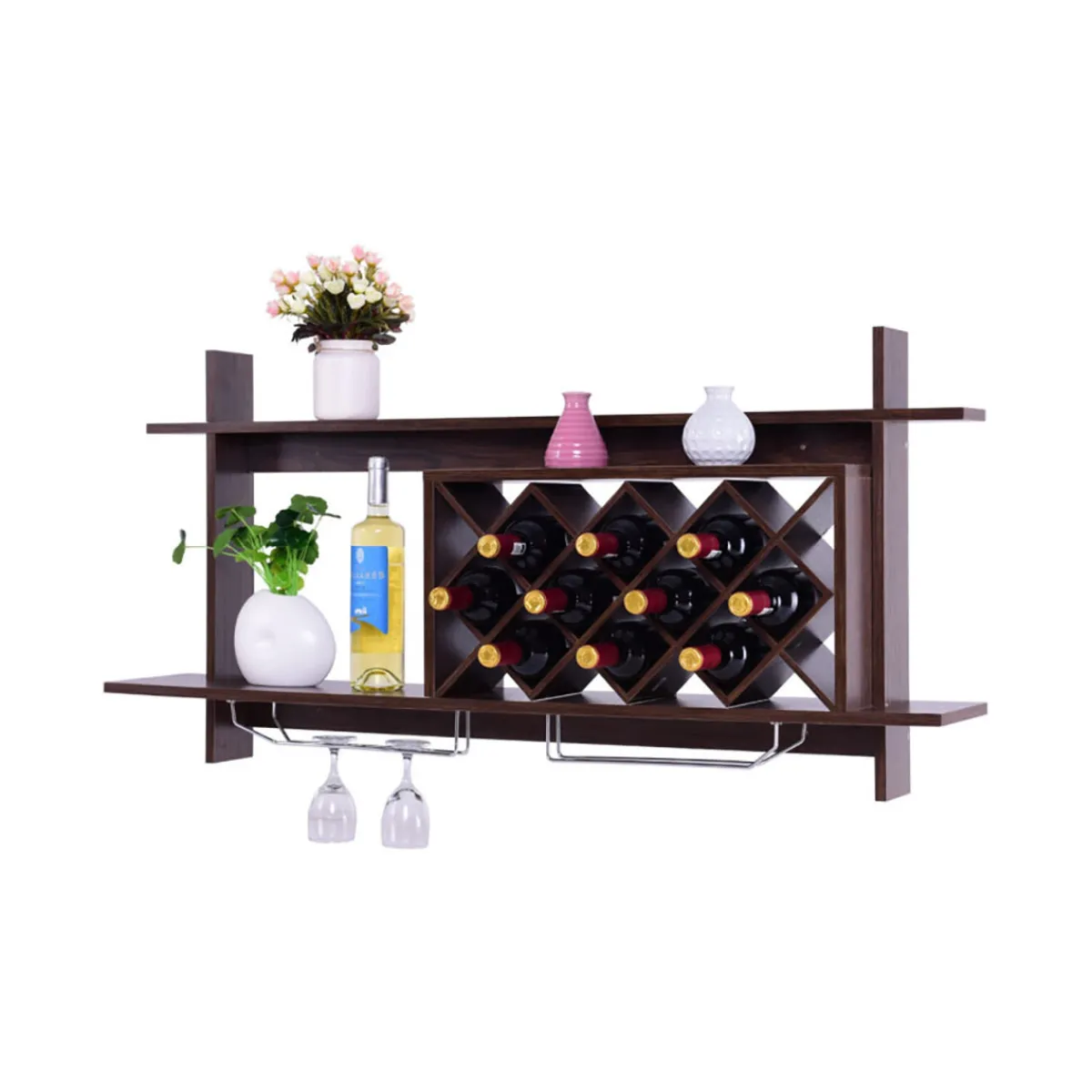 Sharper Image Wall Mount Wine Rack Organizer with Glass Holder