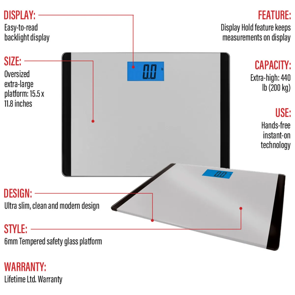 Better Battery Co. Inc. Wide Body Glass Bathroom Scale