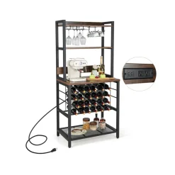 GoPlus (Costway) Wine Bar Cabinet with 4 Tier Storage Shelves and Glass Holders