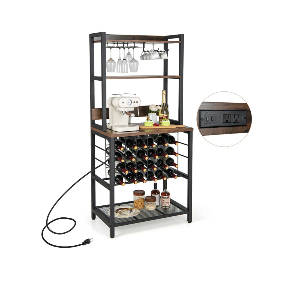 GoPlus (Costway) Wine Bar Cabinet with 4 Tier Storage Shelves and Glass Holders