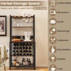 GoPlus (Costway) Wine Bar Cabinet with 4 Tier Storage Shelves and Glass Holders
