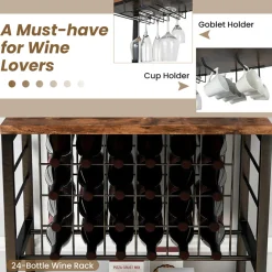 GoPlus (Costway) Wine Bar Cabinet with 4 Tier Storage Shelves and Glass Holders