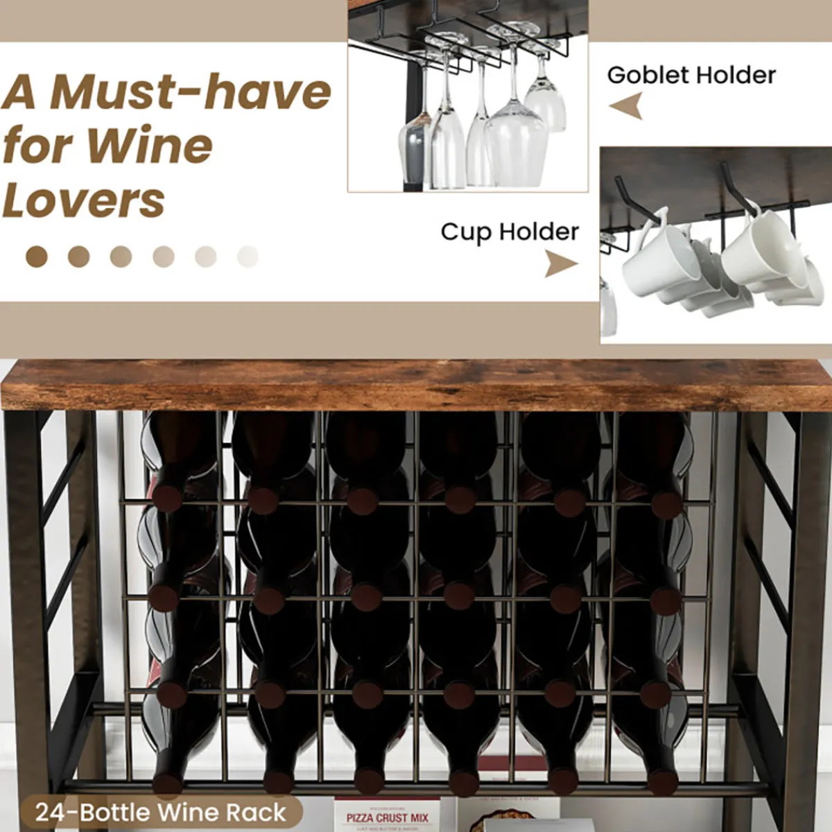 GoPlus (Costway) Wine Bar Cabinet with 4 Tier Storage Shelves and Glass Holders