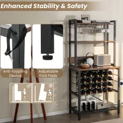 GoPlus (Costway) Wine Bar Cabinet with 4 Tier Storage Shelves and Glass Holders