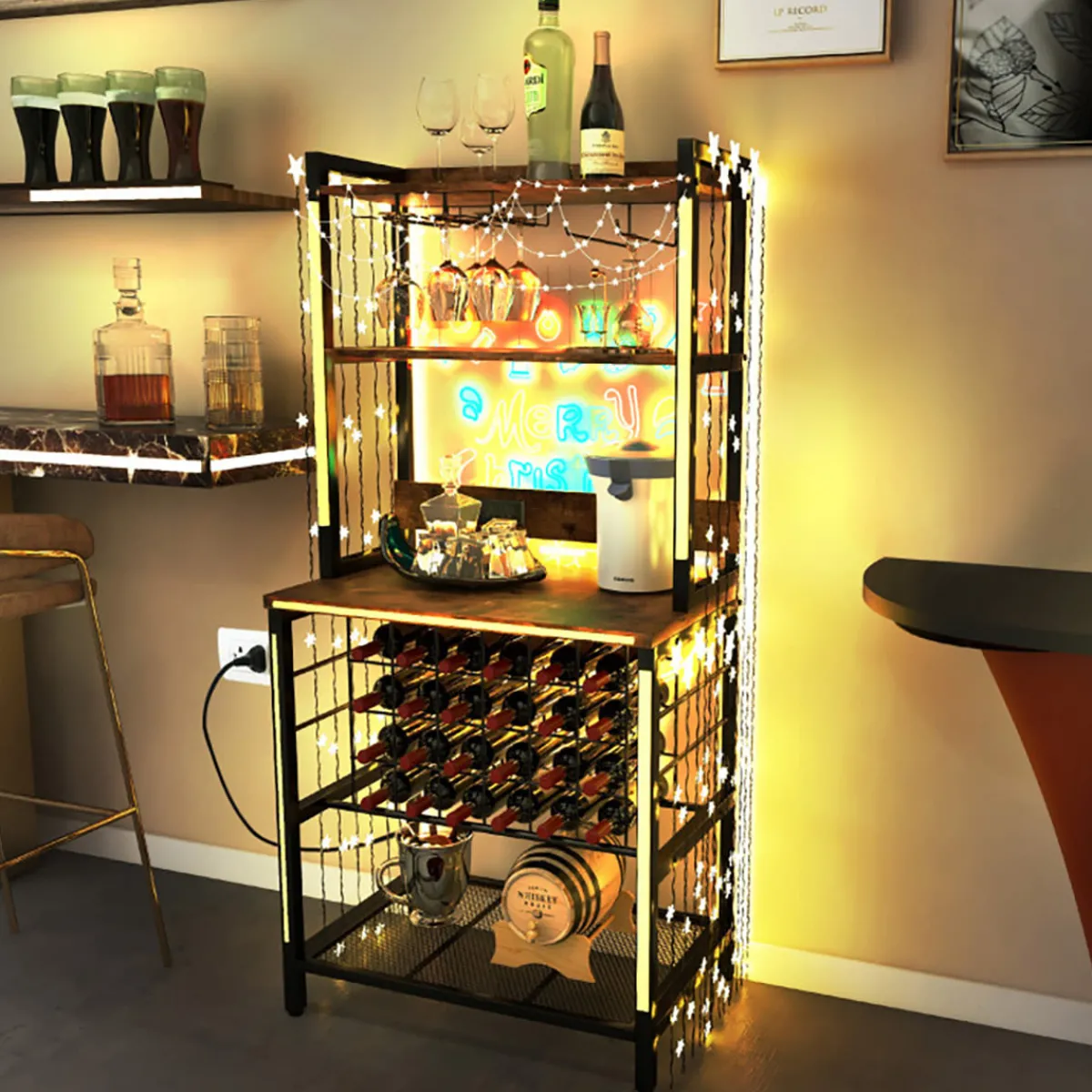 GoPlus (Costway) Wine Bar Cabinet with 4 Tier Storage Shelves and Glass Holders