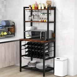 GoPlus (Costway) Wine Bar Cabinet with 4 Tier Storage Shelves and Glass Holders