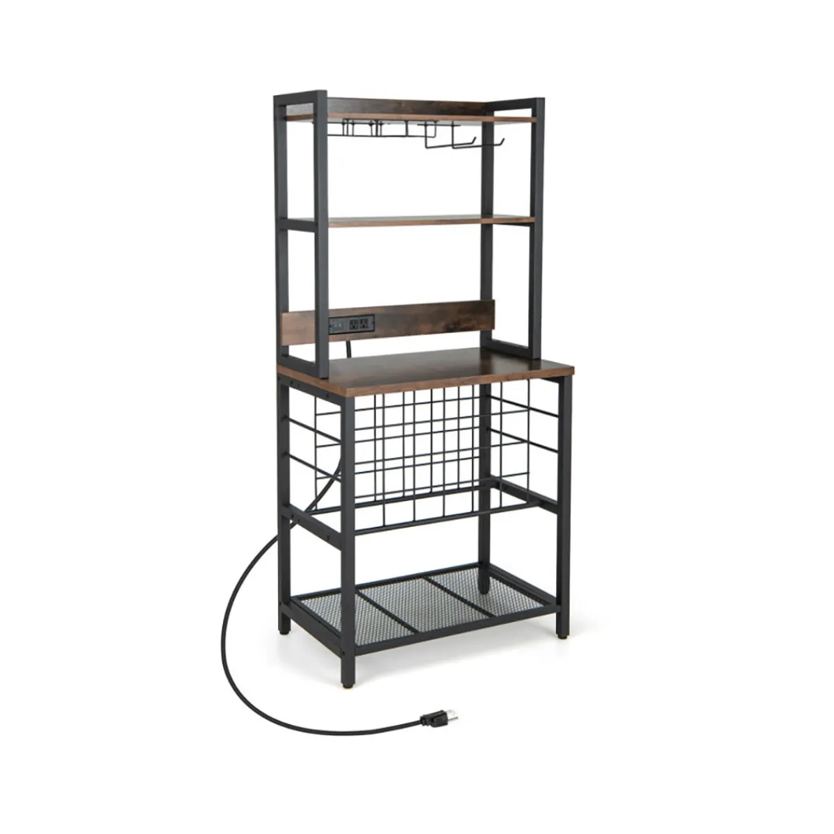 GoPlus (Costway) Wine Bar Cabinet with 4 Tier Storage Shelves and Glass Holders