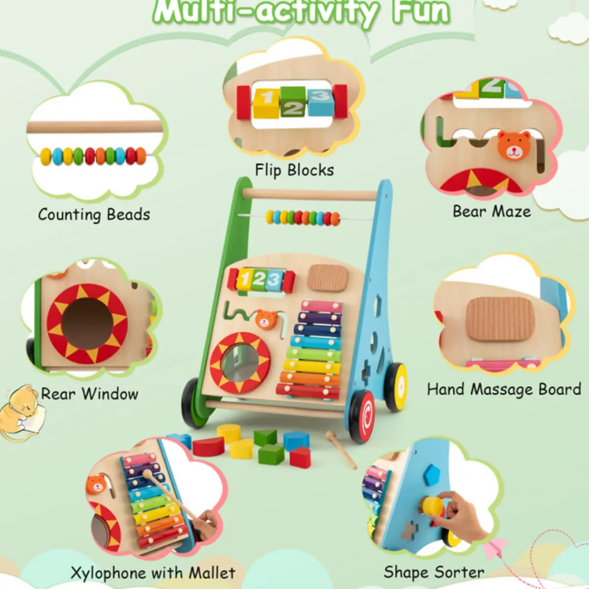 GoPlus (Costway) Wooden Push Walker Activity Center