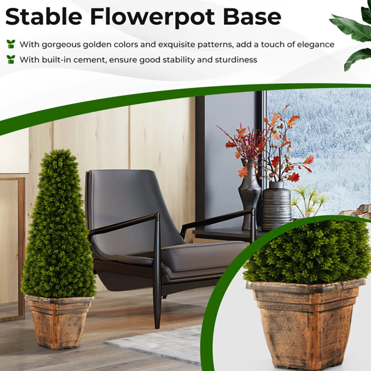 GoPlus (Costway) 3' Artificial Boxwood Topiary Tree with Cement Flowerpot