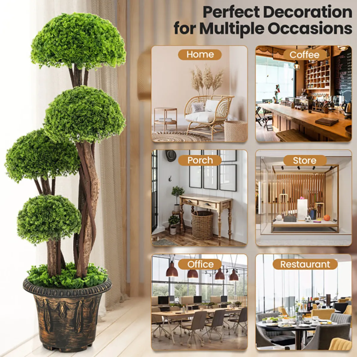 GoPlus (Costway) 3' Artificial Cedar Topiary Tree with Rattan Trunk
