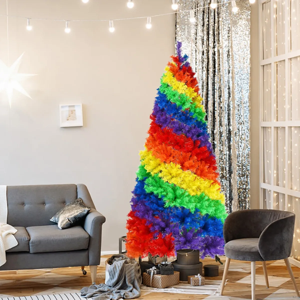 Village Lighting Company 7' Artificial Rainbow Hinged Christmas Tree