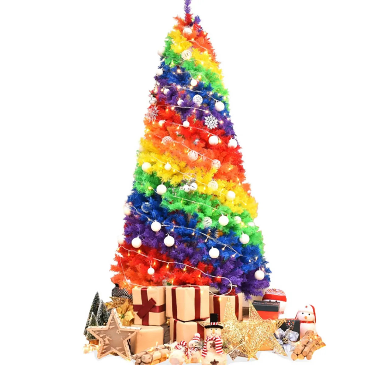 Village Lighting Company 7' Artificial Rainbow Hinged Christmas Tree