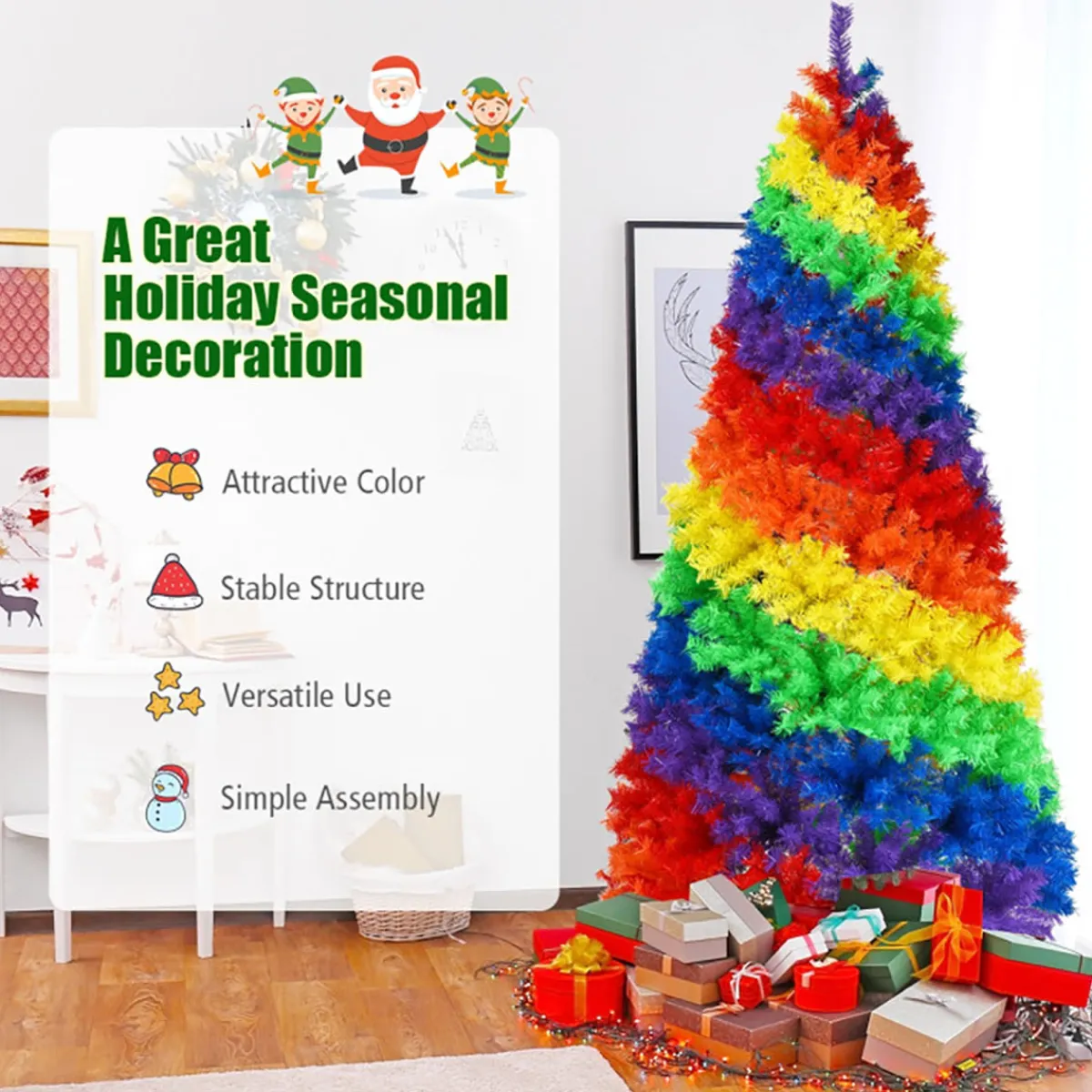 Village Lighting Company 7' Artificial Rainbow Hinged Christmas Tree