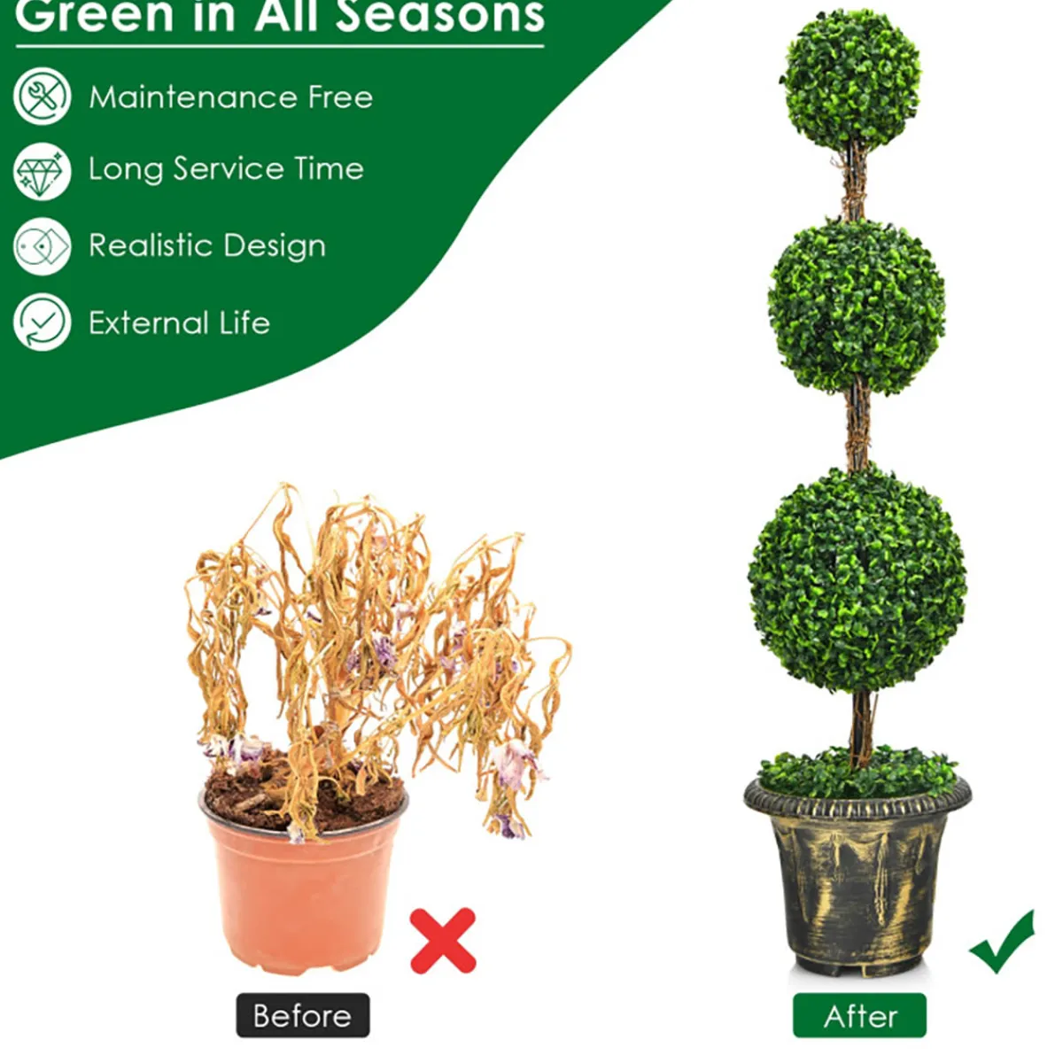 GoPlus (Costway) 4' Artificial Topiary Triple Ball Tree