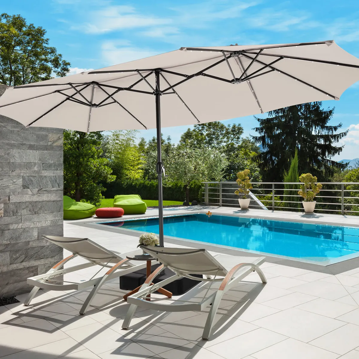 GoPlus (Costway) 15' Double-Sided Patio Umbrella with Solar Powered LED Lights