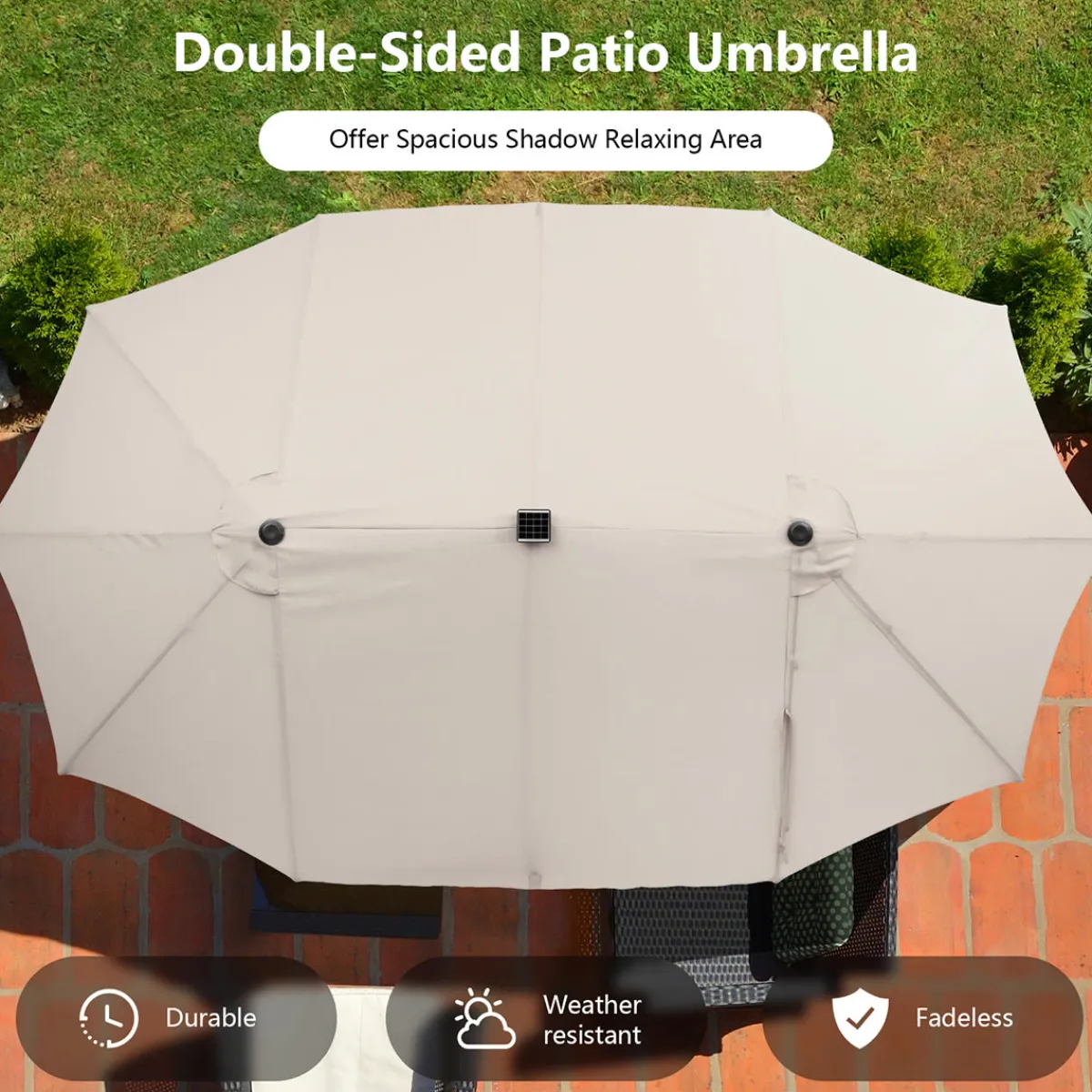 GoPlus (Costway) 15' Double-Sided Patio Umbrella with Solar Powered LED Lights