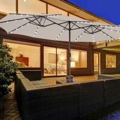 GoPlus (Costway) 15' Double-Sided Patio Umbrella with Solar Powered LED Lights