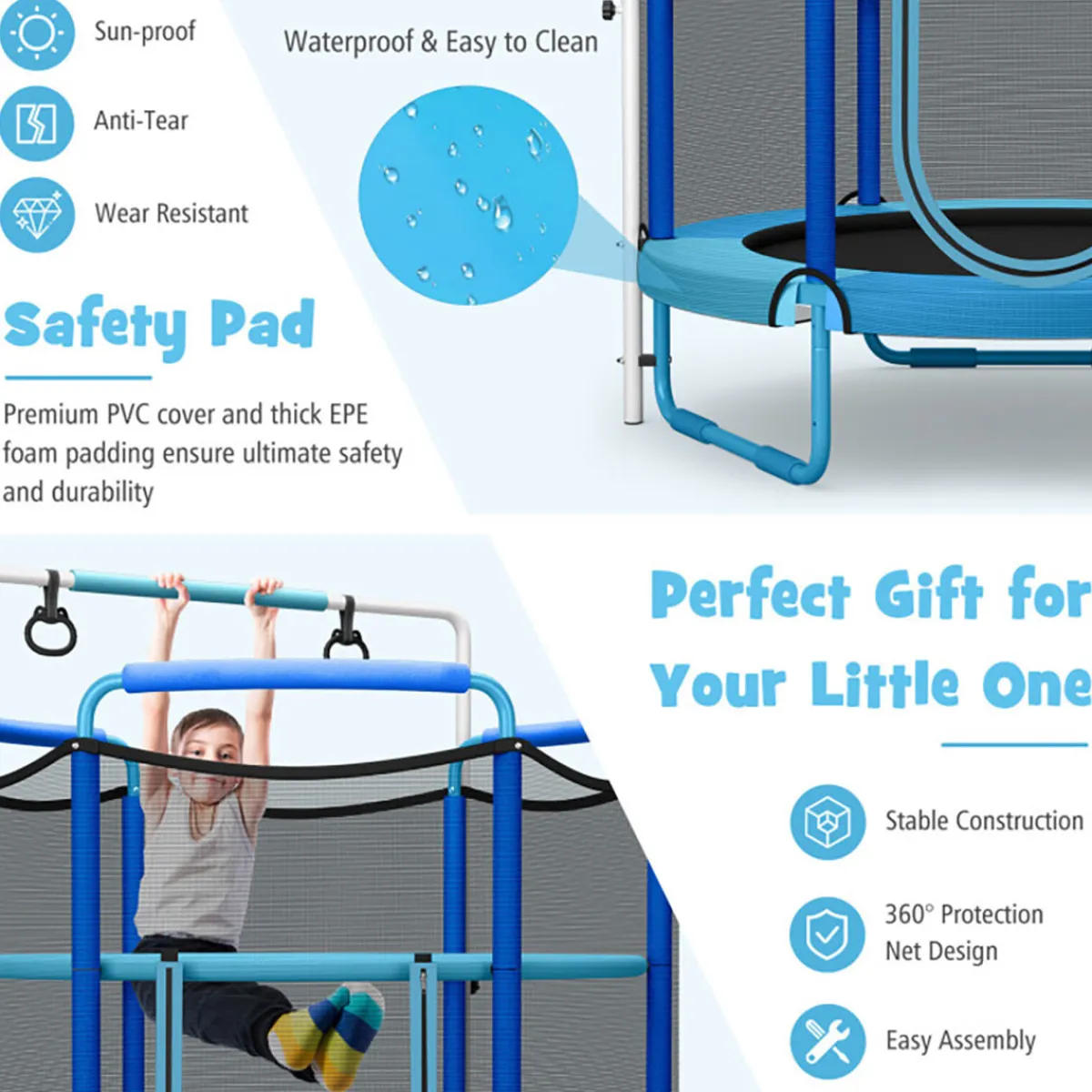 GoPlus (Costway) 5' Kids 3-in-1 Game Trampoline with Enclosure Net Spring Pad