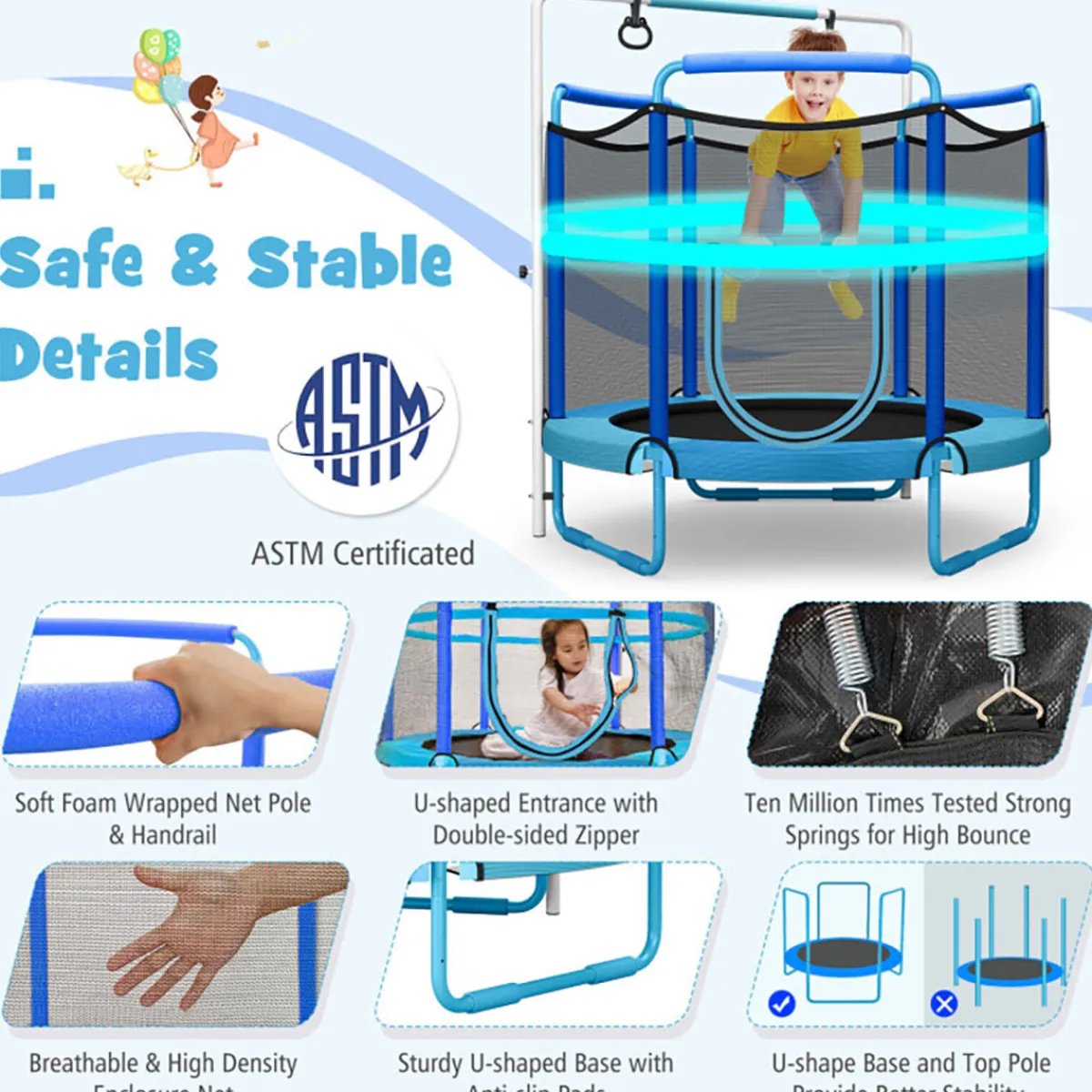 GoPlus (Costway) 5' Kids 3-in-1 Game Trampoline with Enclosure Net Spring Pad