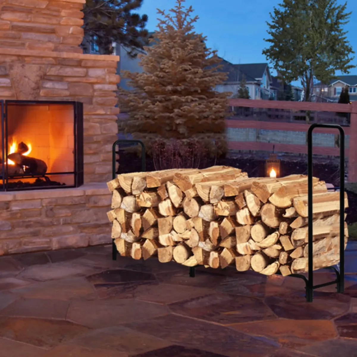 Shinerich International Inc 8' Outdoor Steel Firewood Log Rack