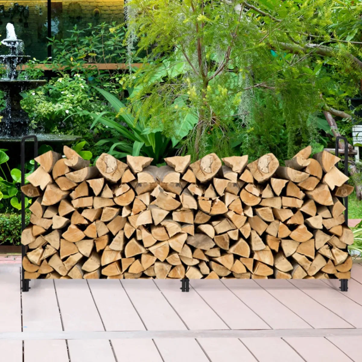 Shinerich International Inc 8' Outdoor Steel Firewood Log Rack