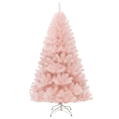 Village Lighting Company 6' Pink Pre-Lit Artificial Hinged Fur Christmas Tree