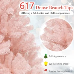 Village Lighting Company 6' Pink Pre-Lit Artificial Hinged Fur Christmas Tree