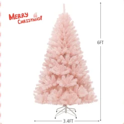 Village Lighting Company 6' Pink Pre-Lit Artificial Hinged Fur Christmas Tree