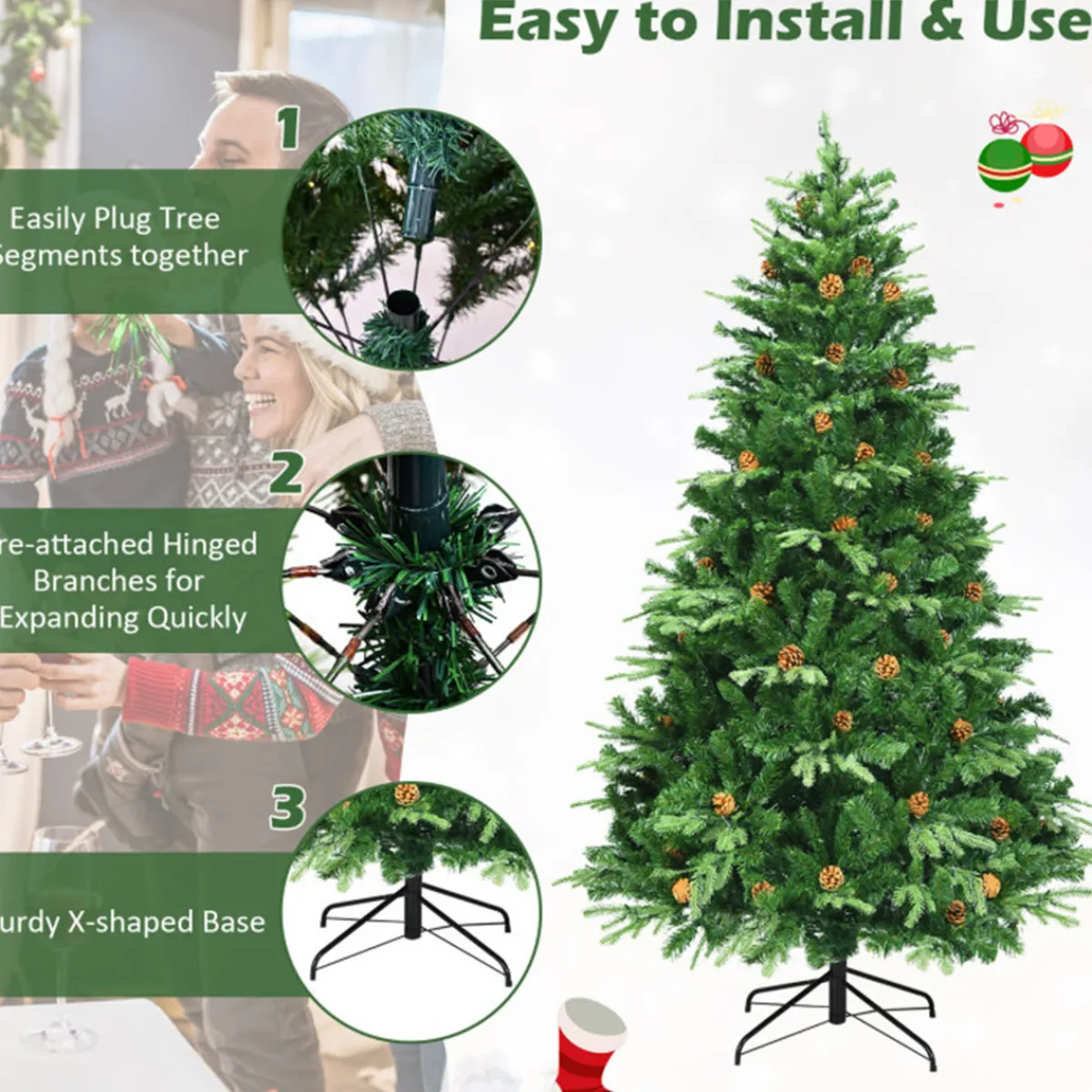 Village Lighting Company 7' Pre-Lit Artificial Christmas Tree with Pinecones