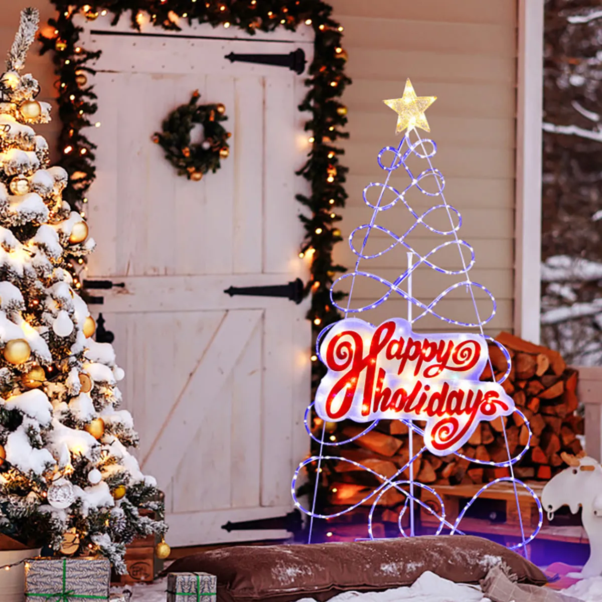 GoPlus (Costway) 5.6' Pre-Lit Happy Holidays Christmas Tree Decoration