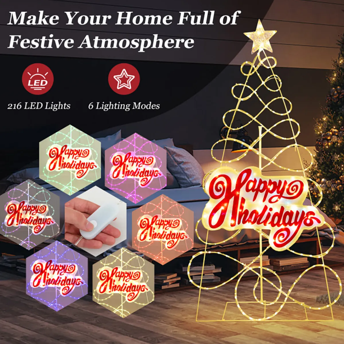 GoPlus (Costway) 5.6' Pre-Lit Happy Holidays Christmas Tree Decoration