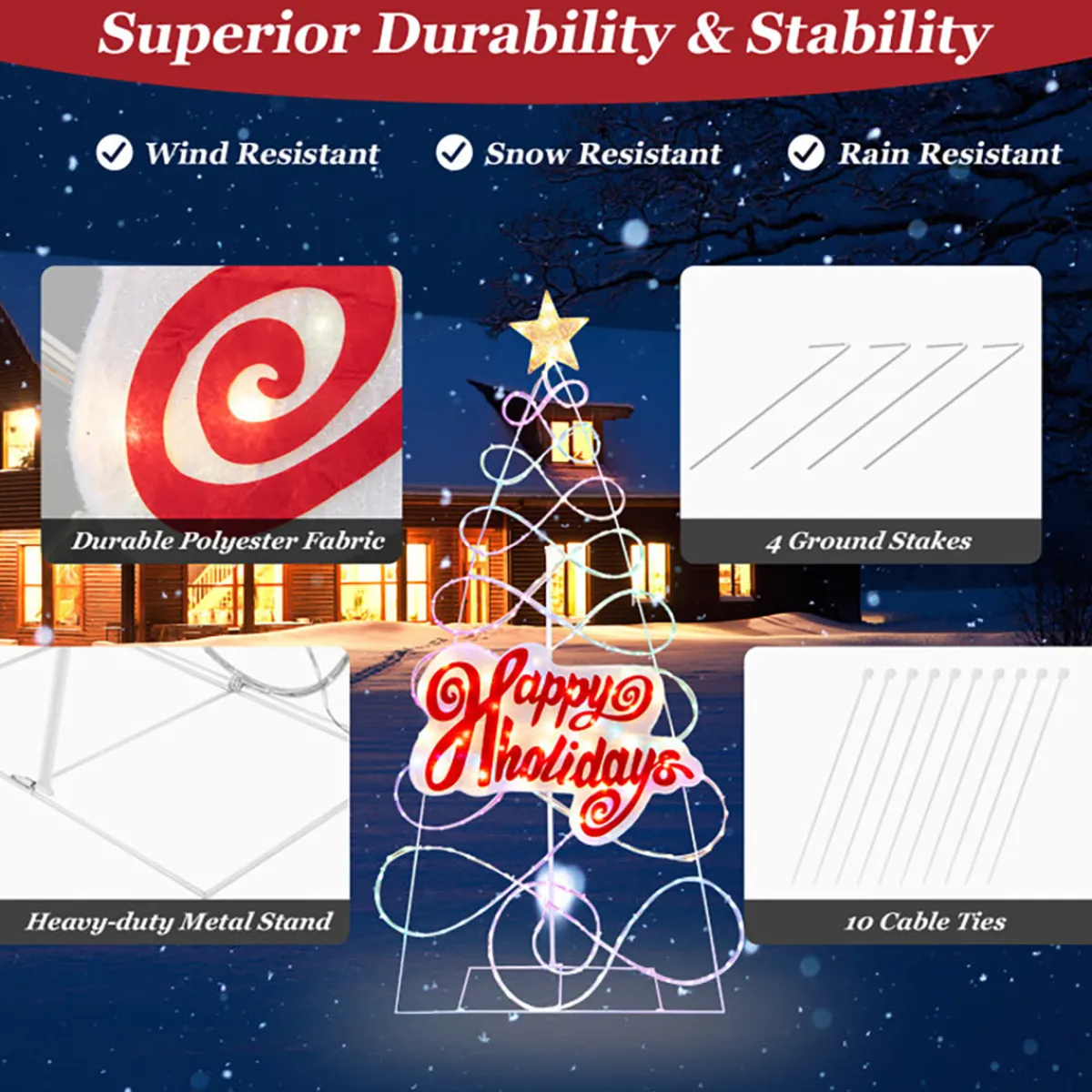 GoPlus (Costway) 5.6' Pre-Lit Happy Holidays Christmas Tree Decoration