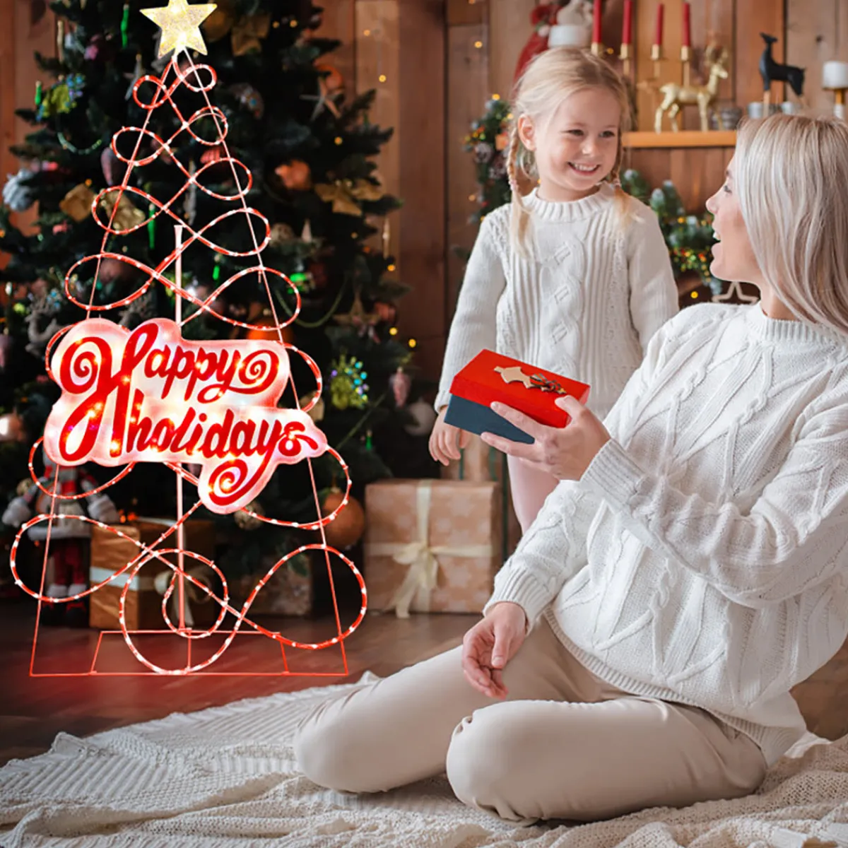 GoPlus (Costway) 5.6' Pre-Lit Happy Holidays Christmas Tree Decoration
