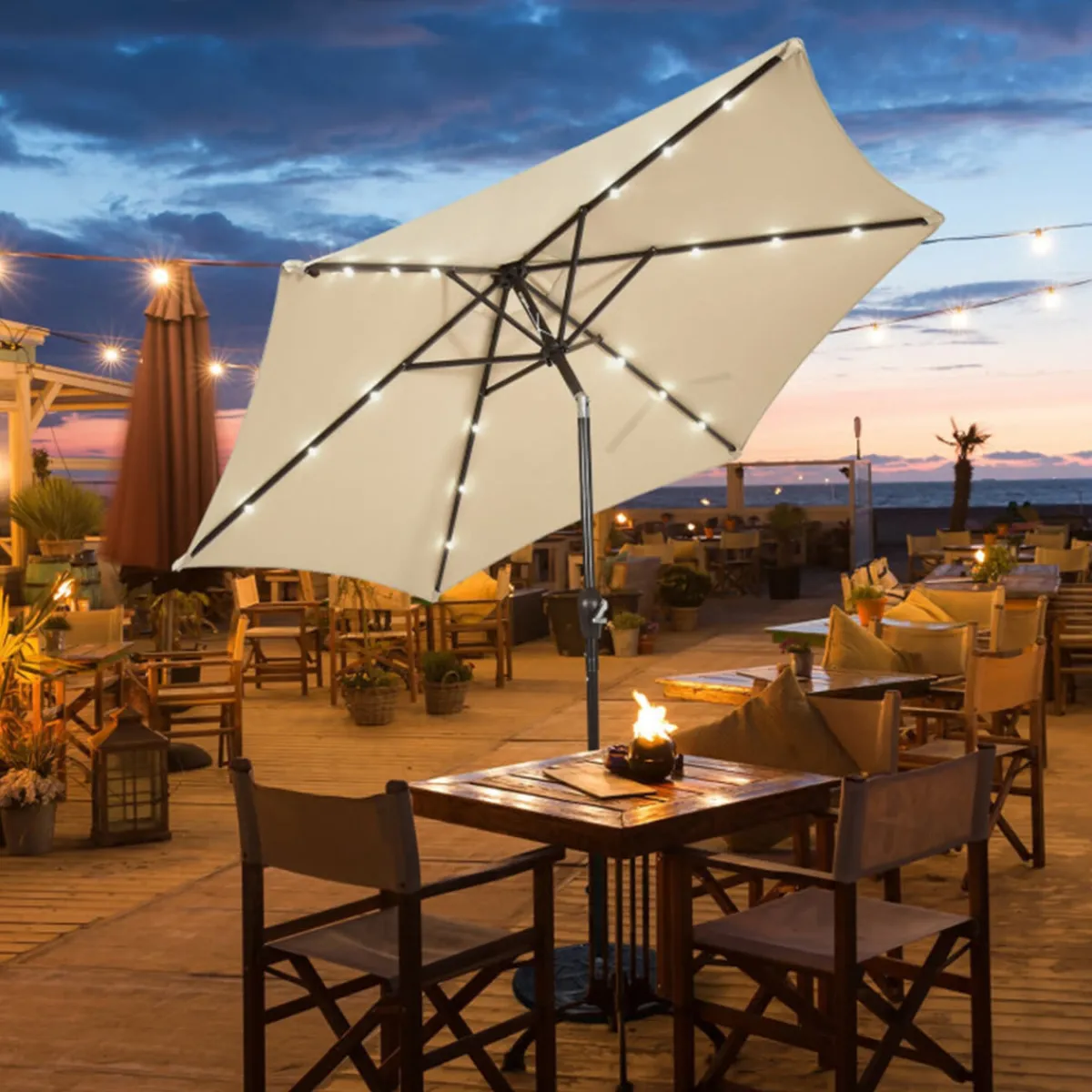Sharper Image 9' Solar LED Lighted Patio Table Umbrella