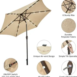 Sharper Image 9' Solar LED Lighted Patio Table Umbrella