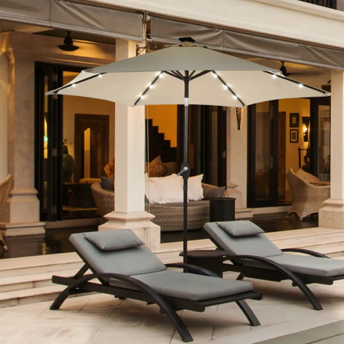 Sharper Image 9' Solar LED Lighted Patio Table Umbrella